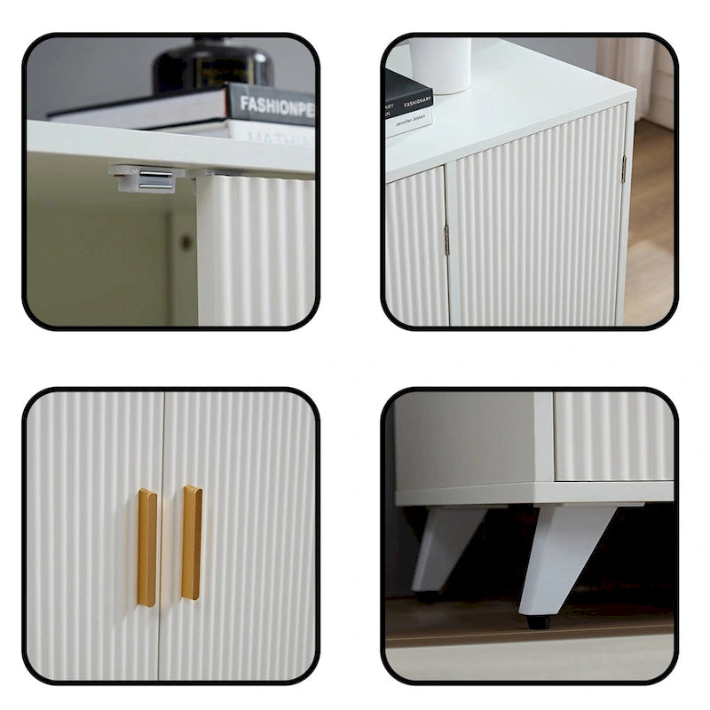 Sideboard with Wavy Texture Buffet Cabinet - White with Brass Legs
