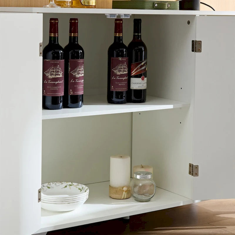Sideboard with Wavy Texture Buffet Cabinet - White with Brass Legs
