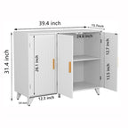 Sideboard with Wavy Texture Buffet Cabinet - White with Brass Legs