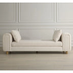 Oversized Ivory Faux Sheepskin Bench with Oak Legs - 28.5H x 90.5W x 26D