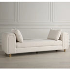 Oversized Ivory Faux Sheepskin Bench with Oak Legs - 28.5H x 90.5W x 26D
