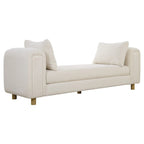 Oversized Ivory Faux Sheepskin Bench with Oak Legs - 28.5H x 90.5W x 26D