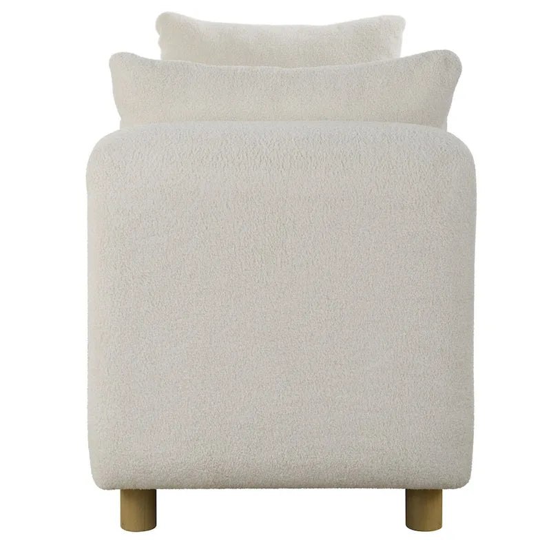 Oversized Ivory Faux Sheepskin Bench with Oak Legs - 28.5H x 90.5W x 26D