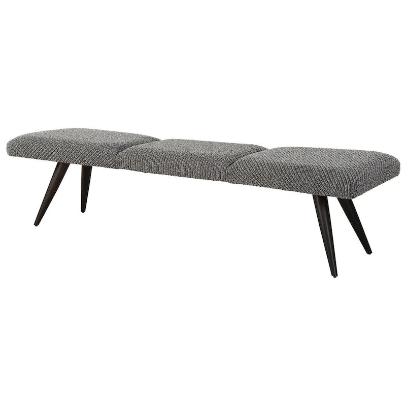 Bowtie Charcoal Textured Fabric Bench with Bronze Legs - 18H x 72.5W x 20D