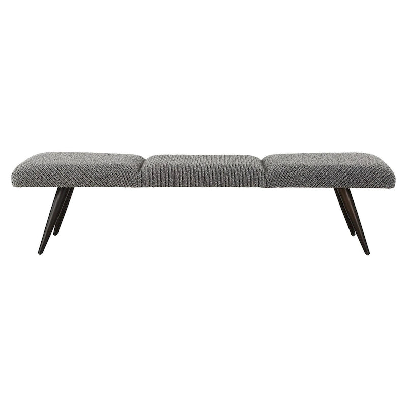 Bowtie Charcoal Textured Fabric Bench with Bronze Legs - 18H x 72.5W x 20D