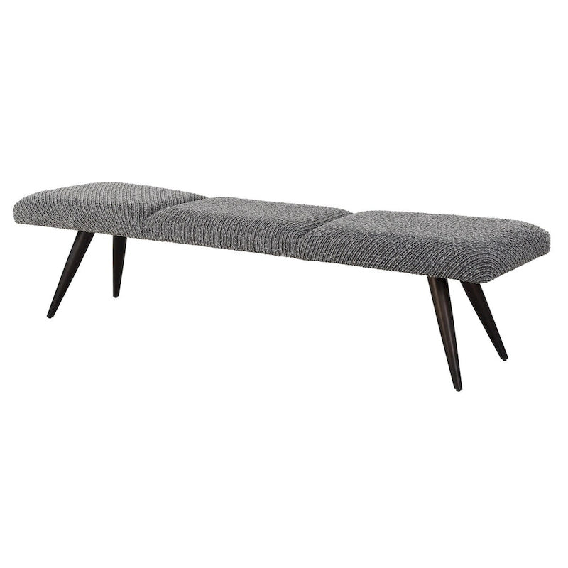 Bowtie Charcoal Textured Fabric Bench with Bronze Legs - 18H x 72.5W x 20D