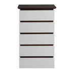 Tall White Dresser for Bedroom, Mid Century Modern Dresser with Drawers, 5 Drawer Dresser with Wood Color Top, Small Dresser