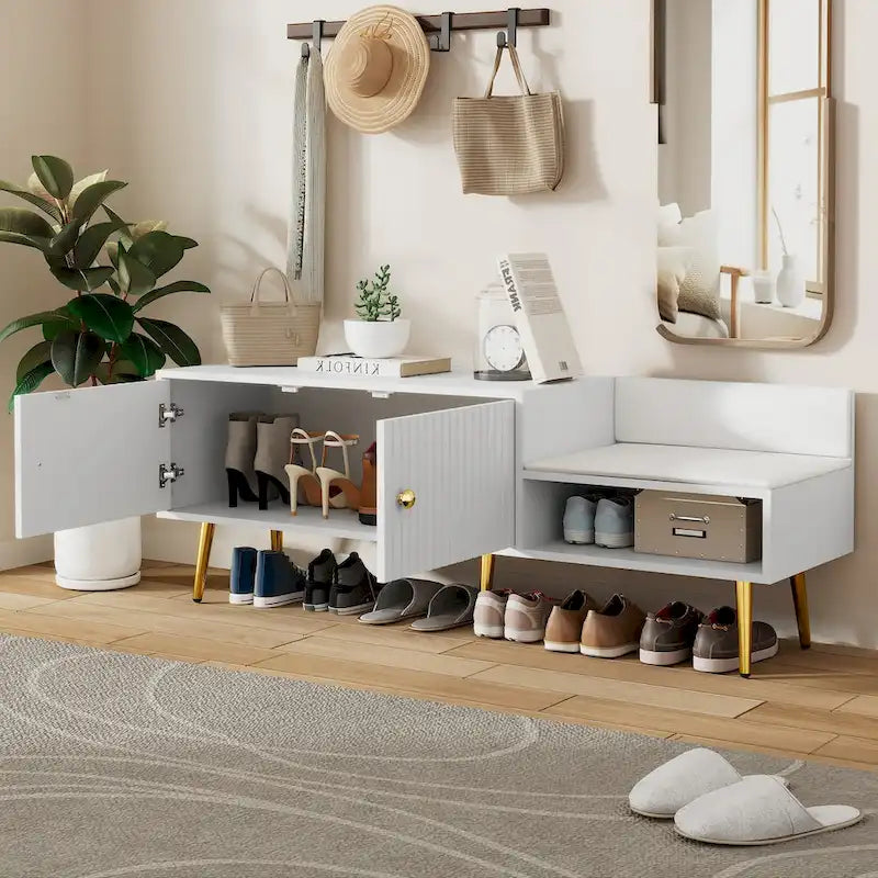 Modern Shoe Storage Bench with Hidden Storage and Upholstered Cushions for Bedside, Living Room and Entryway