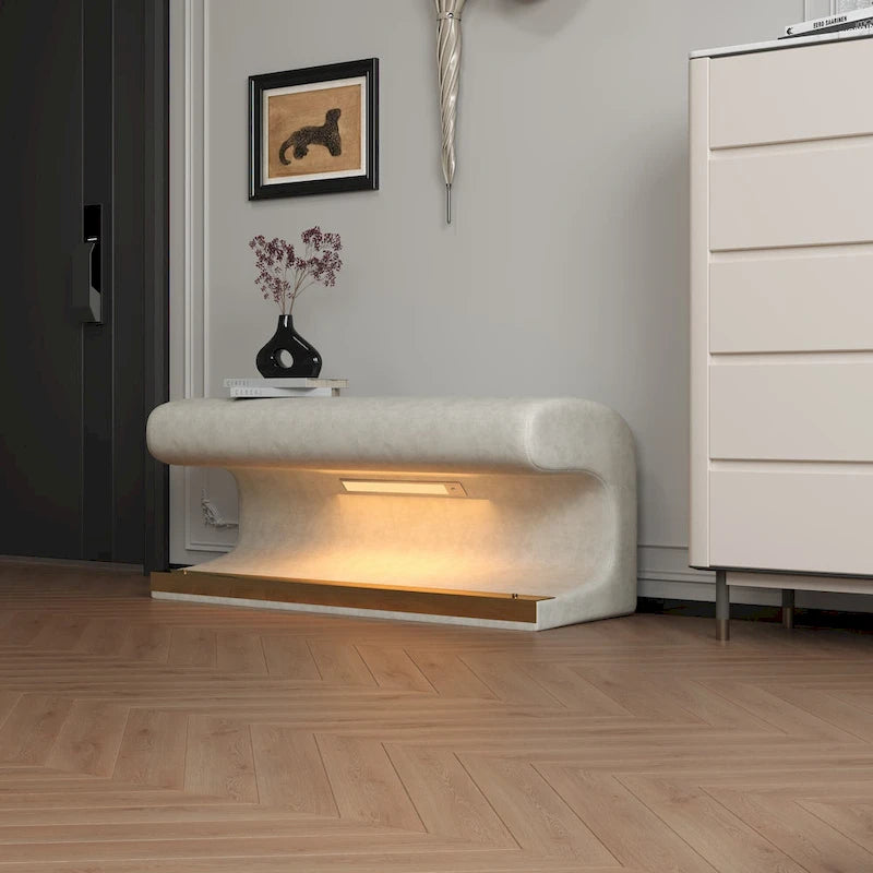 37W Entryway Bench Leather Upholstered Ottoman with LED